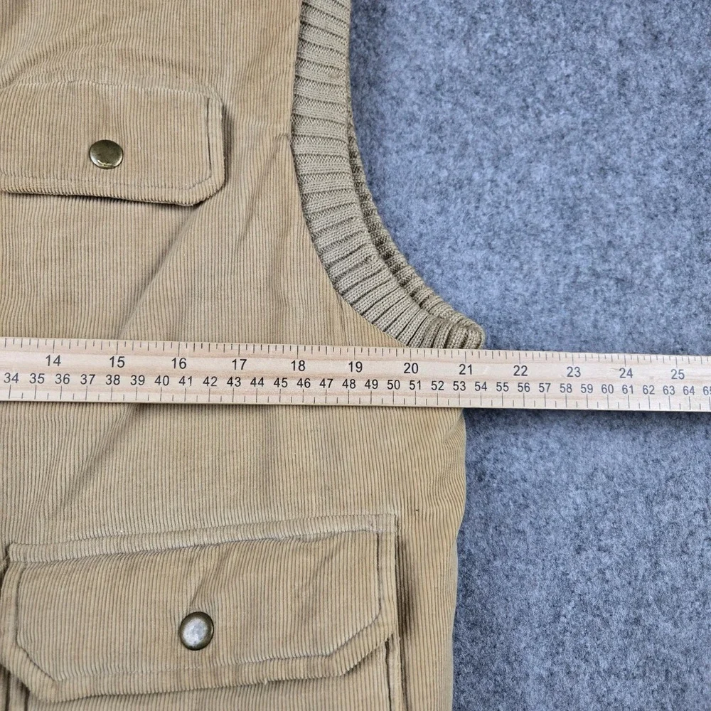 Vtg 70s Country Touch Corduroy Vest Mens L Tan Quilted Trim Workwear Western